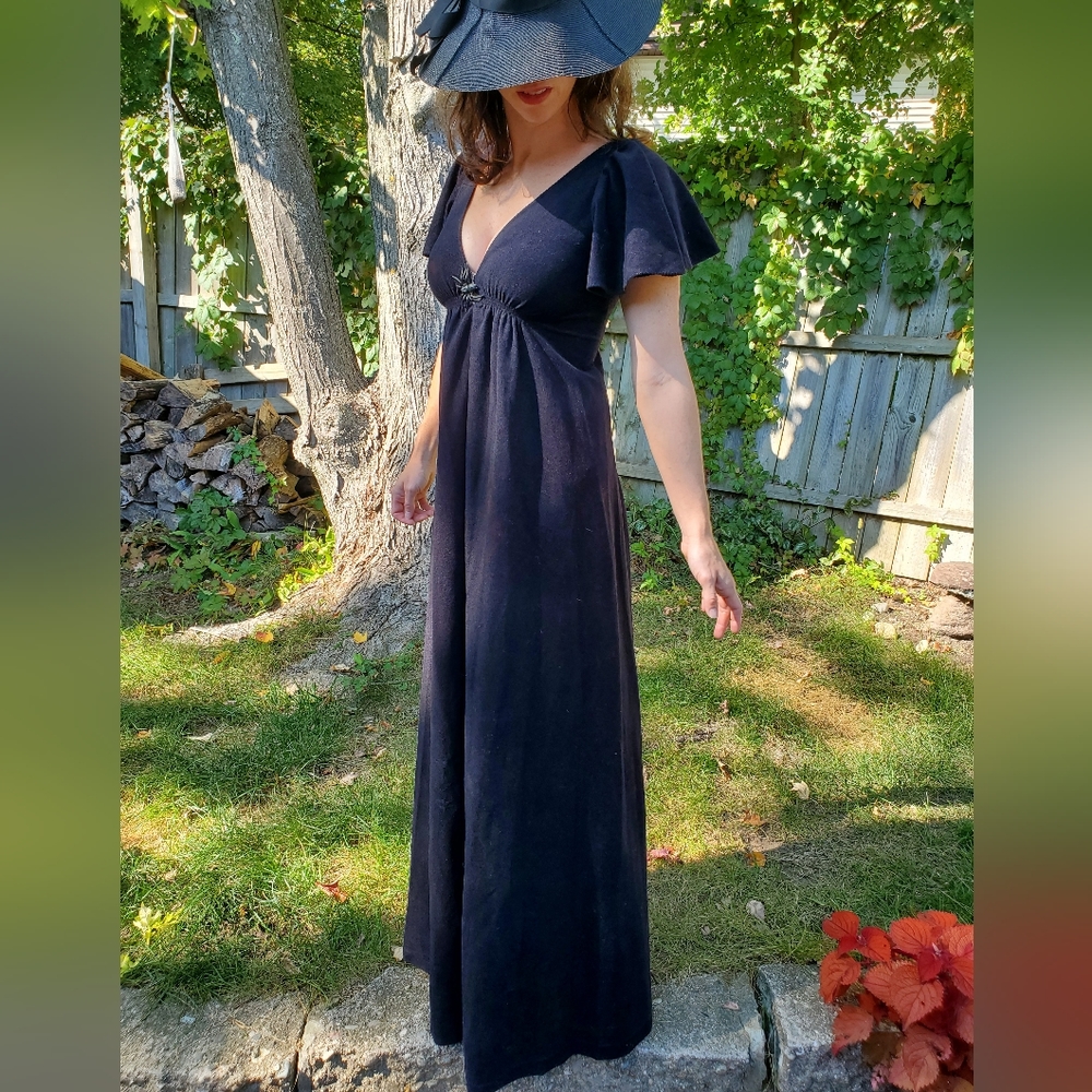 Vintage 70's black "velvet" dress sz small/med. Witch Costume, Renaissance